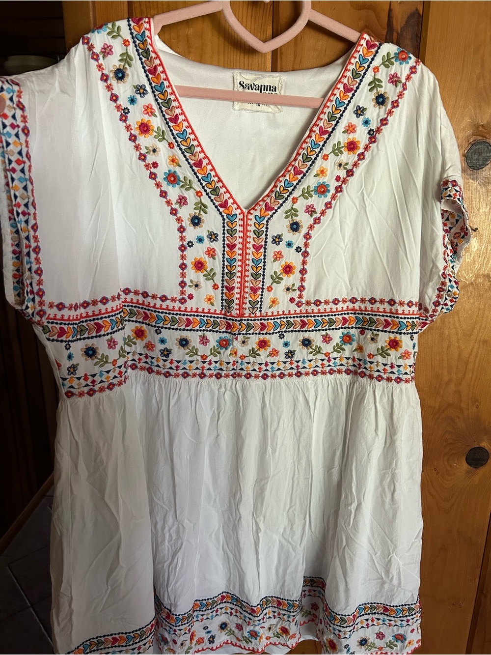 Savanna Jane White mini dress or Tunic with Multicolor Floral Embroidery